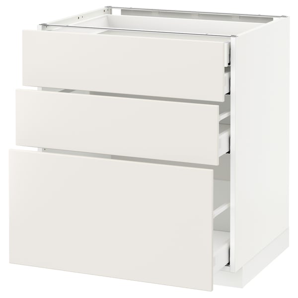 METOD Base cabinet w 3 fronts/4 drawers, white Maximera/Veddinge white, 75x60x80 cm
