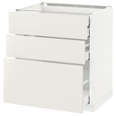 METOD Base cabinet w 3 fronts/4 drawers, white Maximera/Veddinge white, 75x60x80 cm