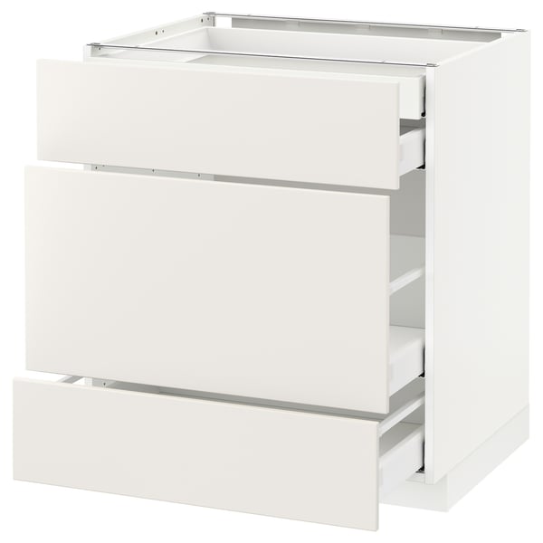 METOD Base cabinet w 3 fronts/4 drawers, white Maximera/Veddinge white, 75x60x80 cm