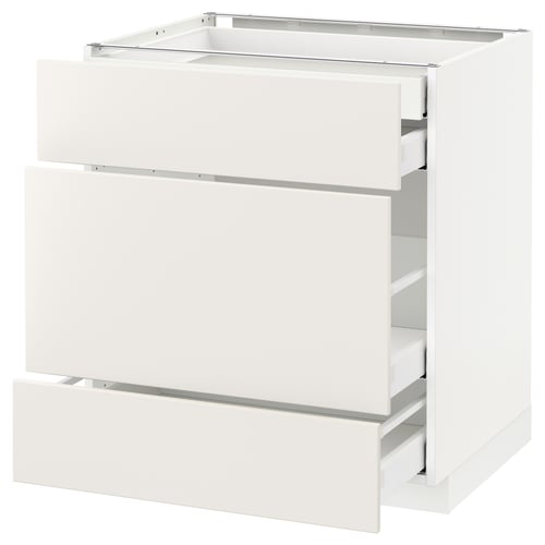 A white METOD kitchen cabinet with smooth drawers. Its rectangular, featuring a modern design with clean lines.