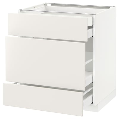 METOD Base cabinet w 3 fronts/4 drawers, white Maximera/Veddinge white, 75x60x80 cm
