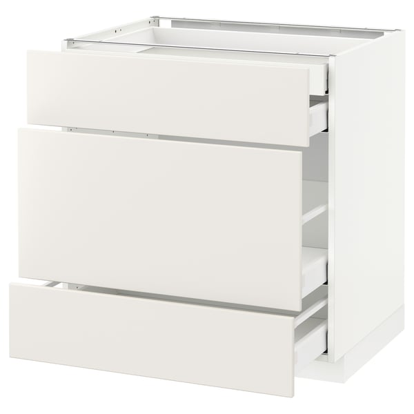 METOD Base cabinet w 3 fronts/4 drawers, white Maximera/Veddinge white, 80x60x80 cm