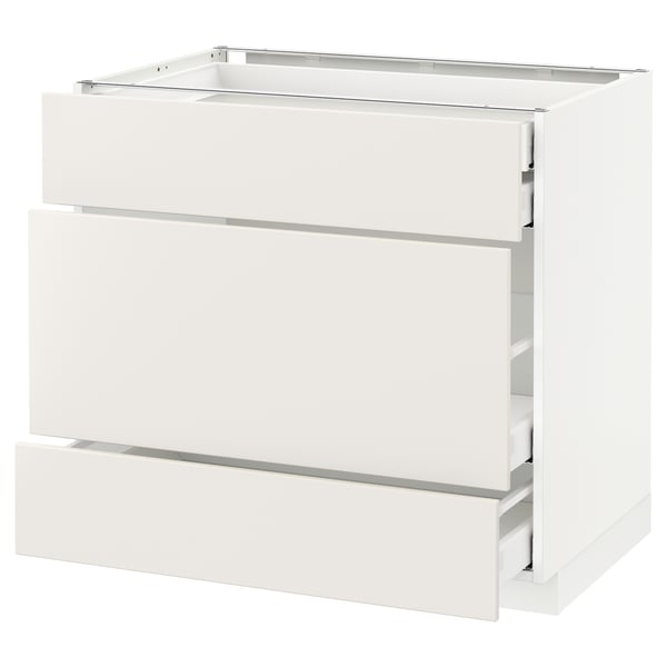 METOD Base cabinet w 3 fronts/4 drawers, white Maximera/Veddinge white, 90x60x80 cm