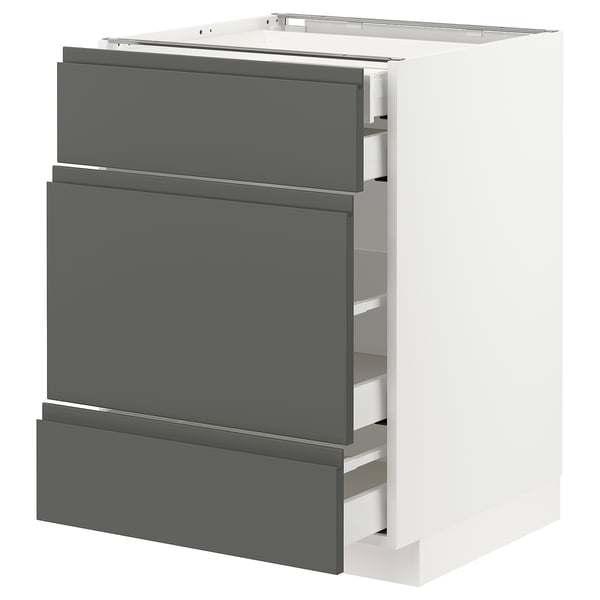 METOD Base cabinet w 3 fronts/4 drawers, white Maximera/Voxtorp dark grey, 60x60x80 cm