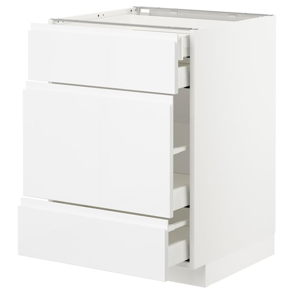 METOD Base cabinet w 3 fronts/4 drawers, white Maximera/Voxtorp high-gloss/white, 60x60x80 cm