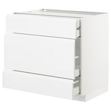 METOD Base cabinet w 3 fronts/4 drawers, white Maximera/Voxtorp high-gloss/white, 90x60x80 cm