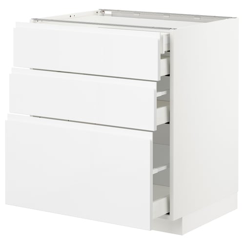 White, modern kitchen cabinet with drawers.
