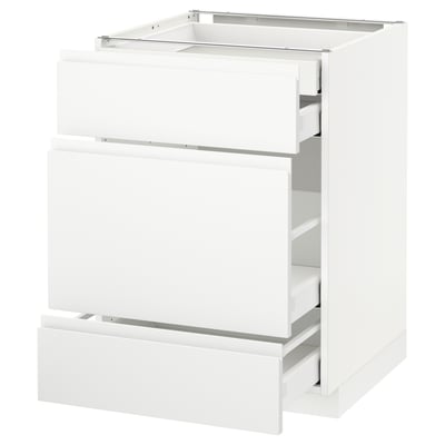 METOD Base cabinet w 3 fronts/4 drawers, white Maximera/Voxtorp matt white, 60x60x80 cm