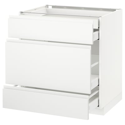 METOD Base cabinet w 3 fronts/4 drawers, white Maximera/Voxtorp matt white, 80x60x80 cm