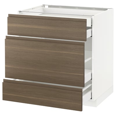 METOD Base cabinet w 3 fronts/4 drawers, white Maximera/Voxtorp walnut, 80x60x80 cm