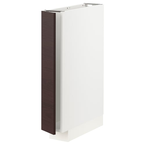METOD kitchen cabinet with dark ash wood-patterned askersund front, white frame, slim design.