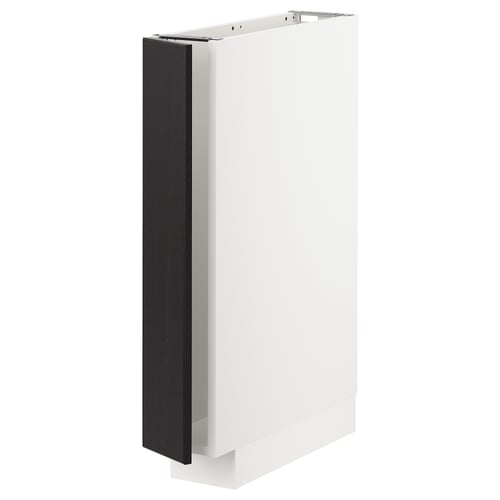 A white METOD kitchen cabinet with black stained lerhyttan doors featuring bevelled edges, providing a classic look.
