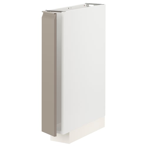 A white METOD kitchen cabinet with a grey-beige door, sleek handle, and angular design.