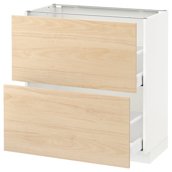 METOD Base cabinet with 2 drawers, white Maximera/Askersund light ash effect, 80x41x80 cm