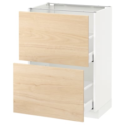 METOD Base cabinet with 2 drawers, white Maximera/Askersund light ash effect, 60x41x80 cm