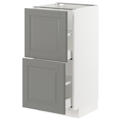 METOD Base cabinet with 2 drawers, white Maximera/Bodbyn grey, 40x41x80 cm