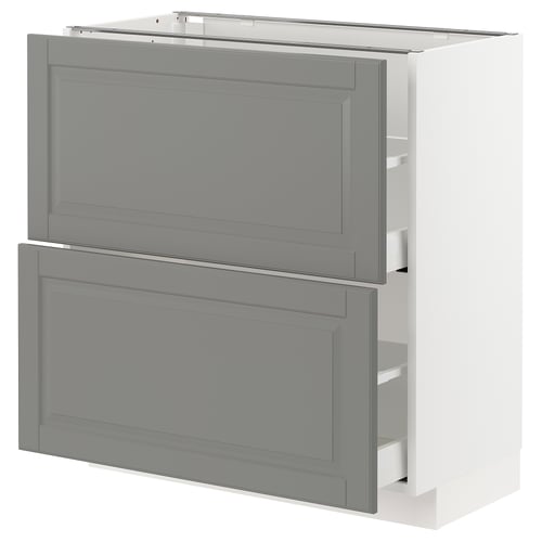 METOD grey kitchen cabinet with smooth drawers, bevelled edges.