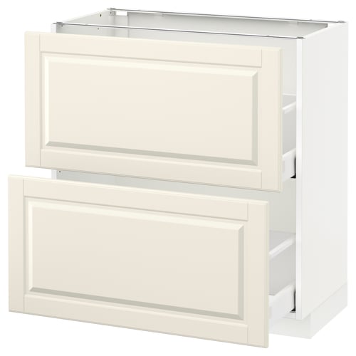 A white METOD kitchen cabinet with two drawers, featuring a smooth and functional design.
