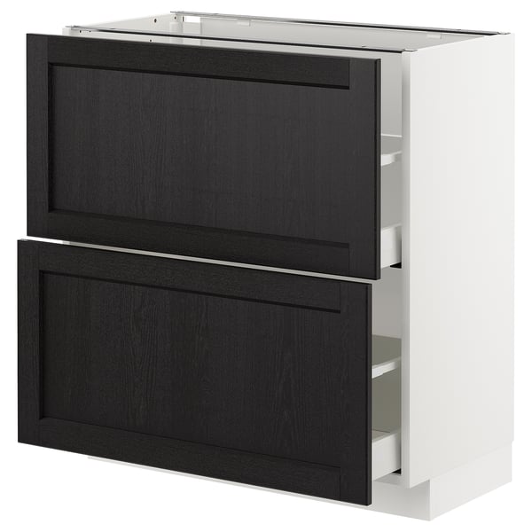 METOD Base cabinet with 2 drawers, white Maximera/Lerhyttan black stained, 80x41x80 cm