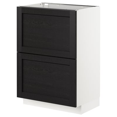 METOD Base cabinet with 2 drawers, white Maximera/Lerhyttan black stained, 60x41x80 cm