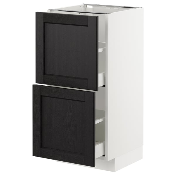 METOD Base cabinet with 2 drawers, white Maximera/Lerhyttan black stained, 40x41x80 cm