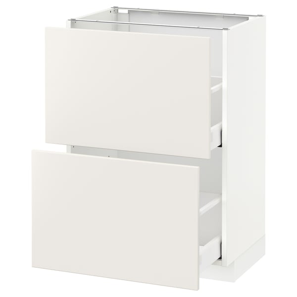 METOD Base cabinet with 2 drawers, white Maximera/Veddinge white, 60x41x80 cm