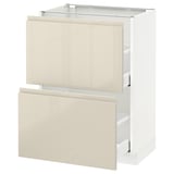 METOD Base cabinet with 2 drawers, white Maximera/Voxtorp high-gloss light beige, 60x41x80 cm