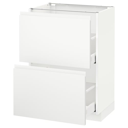 A white, modern kitchen cabinet from IKEAs METOD system, with clean lines and integrated handles.