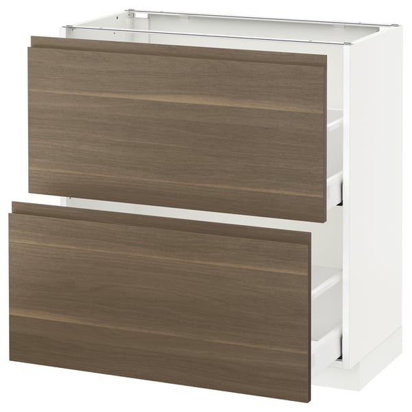METOD Base cabinet with 2 drawers, white Maximera/Voxtorp walnut, 80x41x80 cm