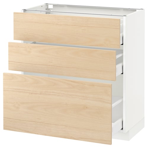 White and light wood kitchen drawer set, featuring three open drawers with sleek design, perfect for modern homes.