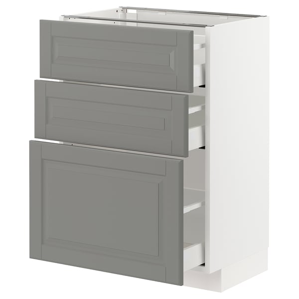 METOD Base cabinet with 3 drawers, white Maximera/Bodbyn grey, 60x41x80 cm