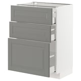 METOD Base cabinet with 3 drawers, white Maximera/Bodbyn grey, 60x41x80 cm