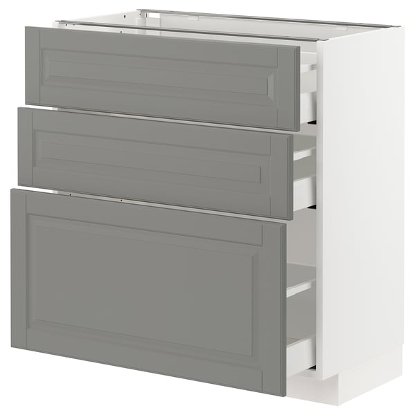 METOD Base cabinet with 3 drawers, white Maximera/Bodbyn grey, 80x41x80 cm