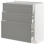 METOD Base cabinet with 3 drawers, white Maximera/Bodbyn grey, 80x41x80 cm