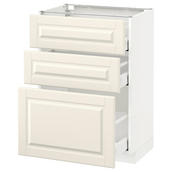 METOD Base cabinet with 3 drawers, white Maximera/Bodbyn off-white, 60x41x80 cm