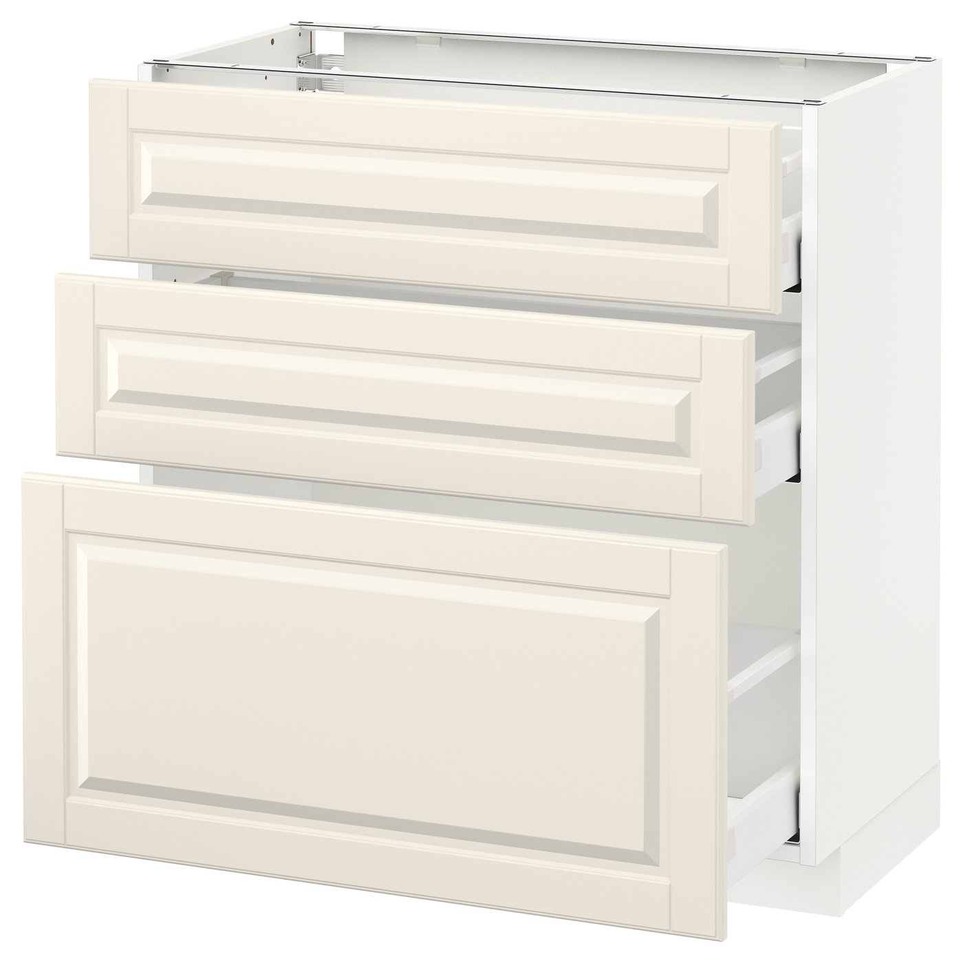 METOD base with 3 drawers, white Maximera/Bodbyn offwhite