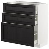 METOD Base cabinet with 3 drawers, white Maximera/Lerhyttan black stained, 80x41x80 cm