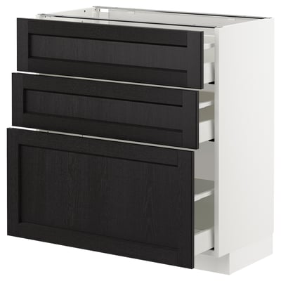METOD Base cabinet with 3 drawers, white Maximera/Lerhyttan black stained, 80x41x80 cm