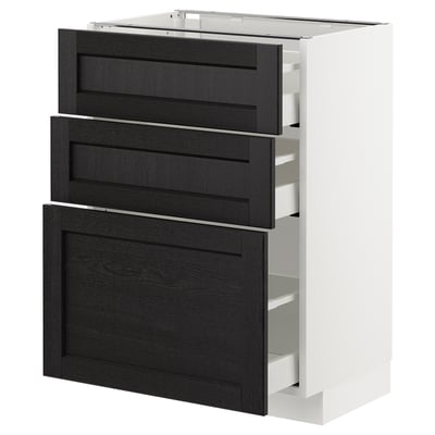 METOD Base cabinet with 3 drawers, white Maximera/Lerhyttan black stained, 60x41x80 cm