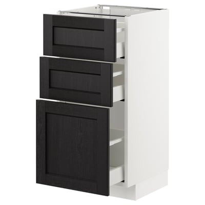 METOD Base cabinet with 3 drawers, white Maximera/Lerhyttan black stained, 40x41x80 cm