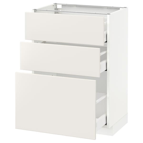 METOD Base cabinet with 3 drawers, white Maximera/Veddinge white, 60x41x80 cm