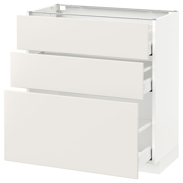 METOD Base cabinet with 3 drawers, white Maximera/Veddinge white, 80x41x80 cm