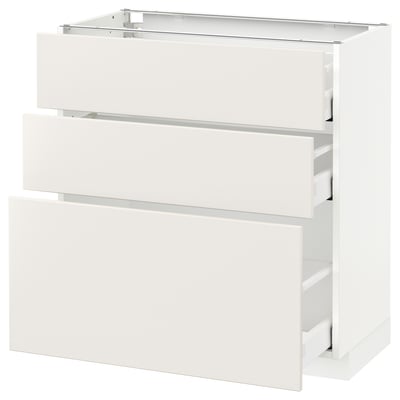 METOD Base cabinet with 3 drawers, white Maximera/Veddinge white, 80x41x80 cm