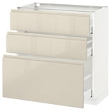 METOD Base cabinet with 3 drawers, white Maximera/Voxtorp high-gloss light beige, 80x41x80 cm