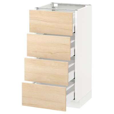 METOD Base cabinet with 4 drawers, white Maximera/Askersund light ash effect, 40x41x80 cm