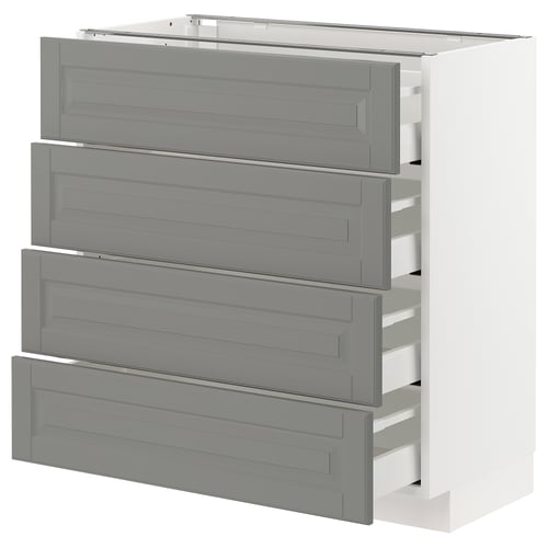 This image shows a grey METOD kitchen cabinet with four smooth drawer fronts and a traditional design.