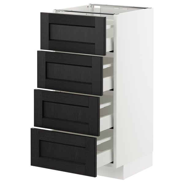 METOD Base cabinet with 4 drawers, white Maximera/Lerhyttan black stained, 40x41x80 cm