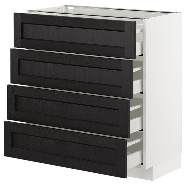METOD Base cabinet with 4 drawers, white Maximera/Lerhyttan black stained, 80x41x80 cm