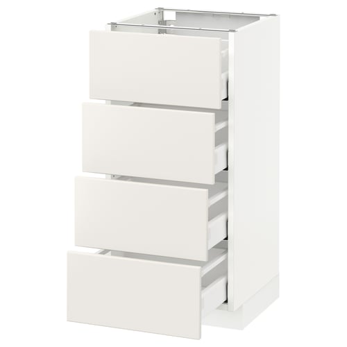 A white METOD cabinets unit with four drawers. The modern design smooth, clean lines. This versatile kitchen furniture is both stylish and functional.