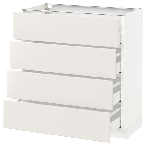 White METOD kitchen unit with four smooth veddinge drawers.